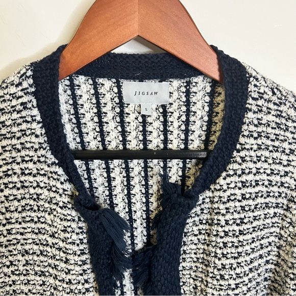 Jigsaw | Boucle Tweed Jacket | Fringe Detail | Navy | Size Small - Picture 6 of 13
